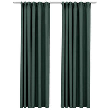 Carica l&#39;immagine nel visualizzatore di Gallery, Tende Oscuranti con Ganci Effetto Lino 2 pz Verdi 140x225 cm