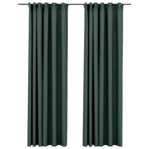 Tende Oscuranti con Ganci Effetto Lino 2 pz Verdi 140x225 cm