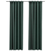 Carica l&#39;immagine nel visualizzatore di Gallery, Tende Oscuranti con Ganci Effetto Lino 2 pz Verdi 140x245 cm