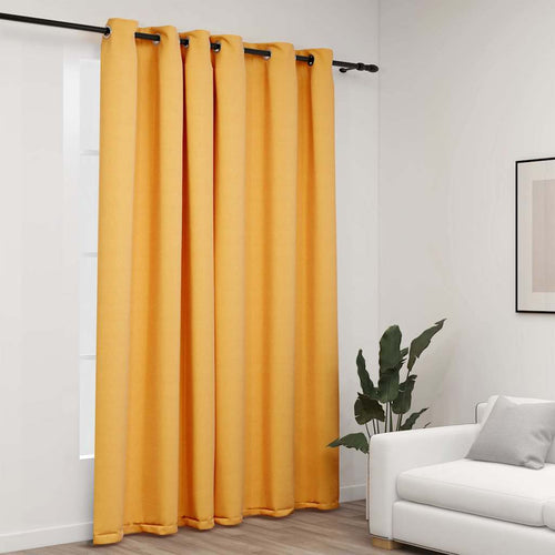 Tenda Oscurante Effetto Lino con Occhielli Gialla 290x245 cm