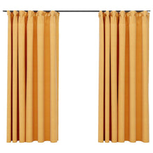 Carica l&#39;immagine nel visualizzatore di Gallery, Tende Oscuranti con Ganci Effetto Lino 2 pz Gialle 140x175 cm