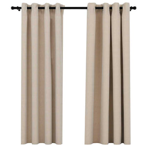 Tende Oscuranti Effetto Lino con Occhielli 2 pz Beige 140x175cm