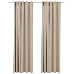 Tende Oscuranti con Ganci Effetto Lino 2 pz Beige 140x225 cm