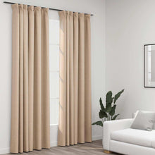 Carica l&#39;immagine nel visualizzatore di Gallery, Tende Oscuranti con Ganci Effetto Lino 2 pz Beige 140x225 cm