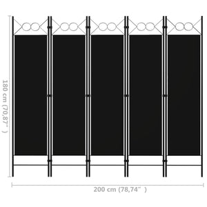 Separè 5 Pannelli Nero 200x180 cm
