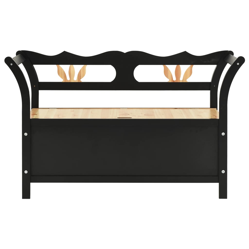 Cassapanca con Schienale 126 cm Nera in Legno Massello di Abete