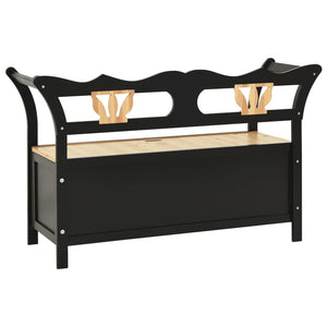 Cassapanca con Schienale 126 cm Nera in Legno Massello di Abete
