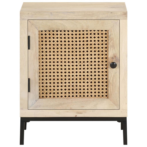 Mobiletto con anta 40x30x50 cm Legno Massello di Mango e Canna Naturale