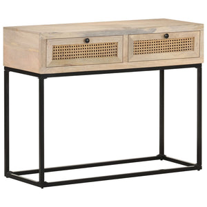 Tavolo Consolle 100x35x76 cm Massello di Mango e Canna Naturale