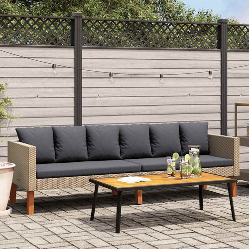 Divano da Giardino a 3 Posti con Cuscini Grigio in Polyrattan Beige