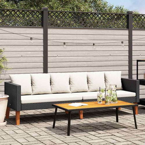 Divano da Giardino a 3 Posti con Cuscini Bianco in Polyrattan Nero