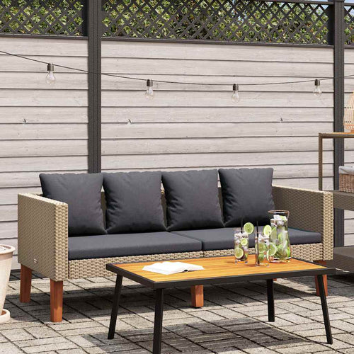 Divano da Giardino a 2 Posti con Cuscini Nero in Polyrattan Beige