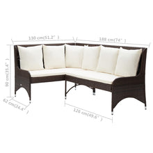 Load image into Gallery viewer, Divano Angolare da Giardino con Cuscini Bianchi in Polyrattan Marrone