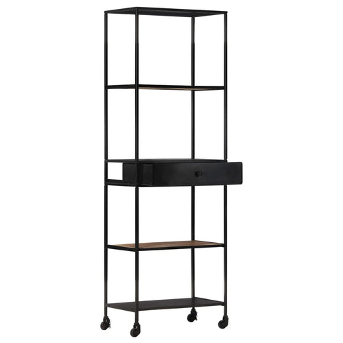 Libreria con 1 Cassetto 60x35x180 cm in Legno di Mango Grezzo e Ferro