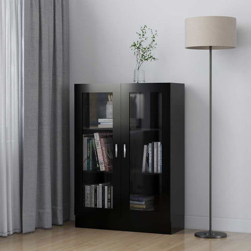 Armadietto con Vetrina Nero 82,5x30,5x115 cm Legno Multistrato