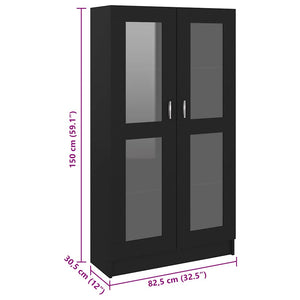 Armadietto con Vetrina Nero 82,5x30,5x150 cm Legno Multistrato