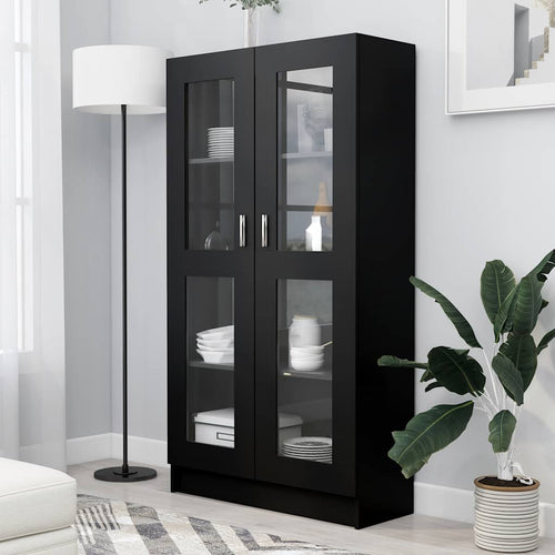 Armadietto con Vetrina Nero 82,5x30,5x150 cm Legno Multistrato