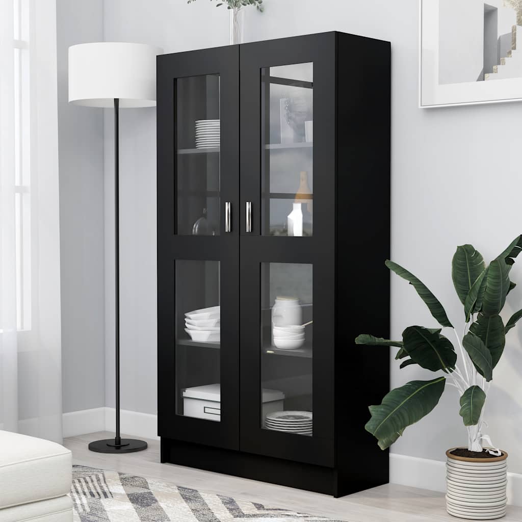 Armadietto con Vetrina Nero 82,5x30,5x150 cm Legno Multistrato