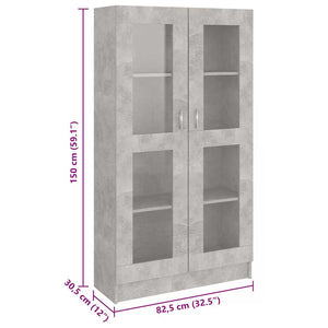 Armadietto Vetrina Grigio Cemento 82,5x30,5x150 cm Multistrato