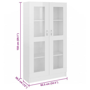 Armadietto Vetrina Bianco Lucido 82,5x30,5x150 cm Multistrato