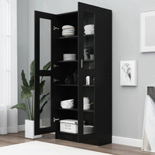 Carica l&#39;immagine nel visualizzatore di Gallery, Armadietto con Vetrina Nero 82,5x30,5x185,5cm Legno Multistrato
