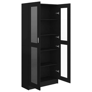 Armadietto con Vetrina Nero 82,5x30,5x185,5cm Legno Multistrato