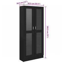 Carica l&#39;immagine nel visualizzatore di Gallery, Armadietto con Vetrina Nero 82,5x30,5x185,5cm Legno Multistrato