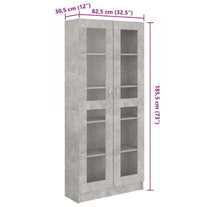 Armadietto Vetrina Grigio Cemento 82,5x30,5x185,5cm Multistrato