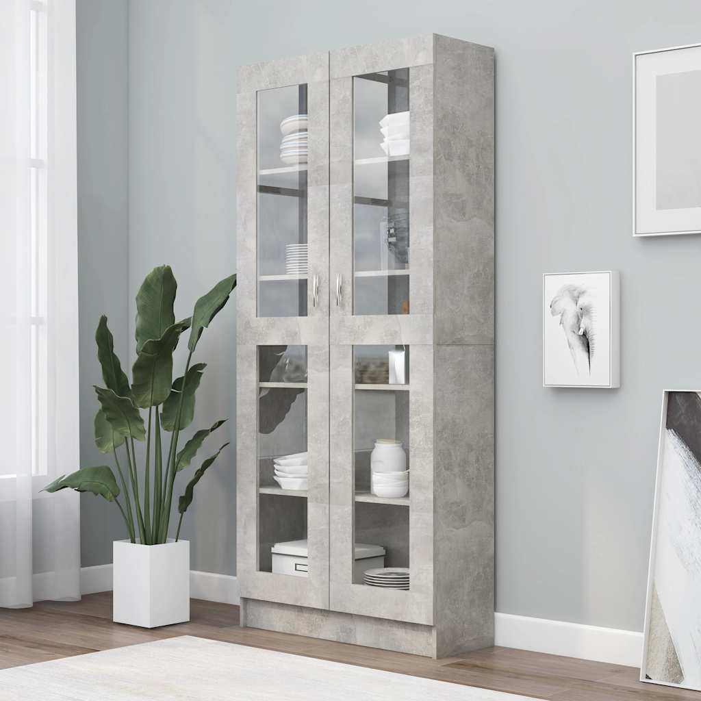 Armadietto Vetrina Grigio Cemento 82,5x30,5x185,5cm Multistrato