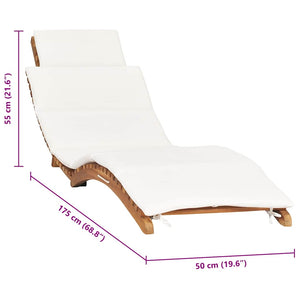 Lettino Prendisole Cuscino Bianco Crema in Teak