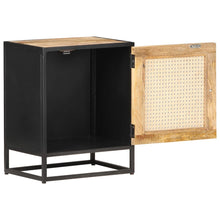 Load image into Gallery viewer, Mobiletto con anta 40x30x50 cm Legno di Mango Grezzo e Canna Naturale