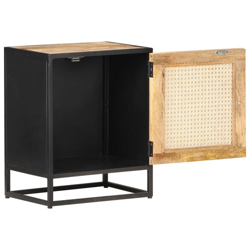 Mobiletto con anta 40x30x50 cm Legno di Mango Grezzo e Canna Naturale