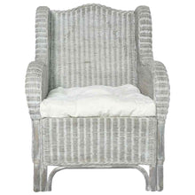 Charger l&#39;image dans la galerie, Poltrona con Cuscino Grigio in Rattan Naturale e Lino