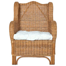 Charger l&#39;image dans la galerie, Poltrona con Cuscino Marrone Chiaro in Rattan Naturale e Lino