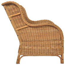 Charger l&#39;image dans la galerie, Poltrona con Cuscino Marrone Chiaro in Rattan Naturale e Lino