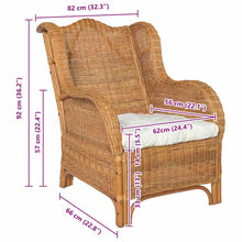 Charger l&#39;image dans la galerie, Poltrona con Cuscino Marrone Chiaro in Rattan Naturale e Lino