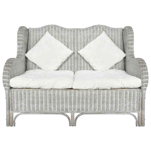 Divanetto 2 Posti Grigio in Rattan Naturale e Lino