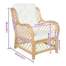 Charger l&#39;image dans la galerie, Poltrona con Cuscino in Rattan Naturale e Lino