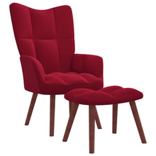 Carica l&#39;immagine nel visualizzatore di Gallery, Poltroncina Relax con Pouf Poggiapiedi Rosso Vino in Velluto