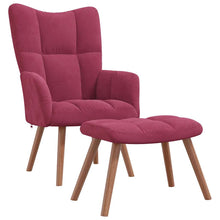 Charger l&#39;image dans la galerie, Poltroncina Relax con Pouf Poggiapiedi Rosso Vino in Velluto