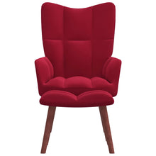 Carica l&#39;immagine nel visualizzatore di Gallery, Poltroncina Relax con Pouf Poggiapiedi Rosso Vino in Velluto