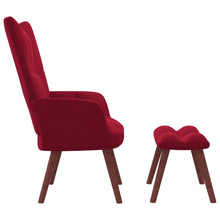 Carica l&#39;immagine nel visualizzatore di Gallery, Poltroncina Relax con Pouf Poggiapiedi Rosso Vino in Velluto