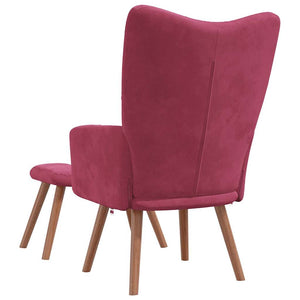 Poltroncina Relax con Pouf Poggiapiedi Rosso Vino in Velluto