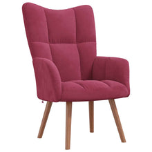 Carica l&#39;immagine nel visualizzatore di Gallery, Poltroncina Relax con Pouf Poggiapiedi Rosso Vino in Velluto