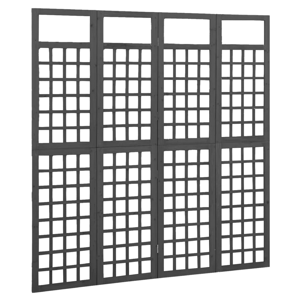 Separè 4 Pannelli in Legno Massello di Abete Nero 161x180 cm