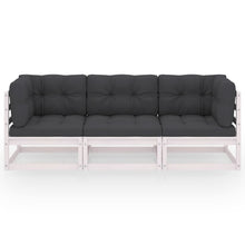 Carica l&#39;immagine nel visualizzatore di Gallery, Divano da Giardino a 3 Posti con Cuscini Grigio in Massello di Pino Bianco