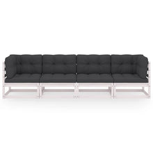 Carica l&#39;immagine nel visualizzatore di Gallery, Divano da Giardino 4 Posti con Cuscini Neri in Legno Massello di Pino Bianco