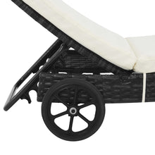 Charger l&#39;image dans la galerie, Lettini Prendisole 2 pz con Ruote con Cuscini Bianchi in Polyrattan Nero