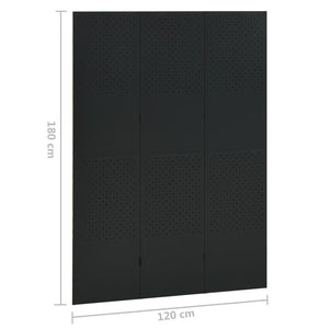 Separè 3 Pannelli Nero 120x180 cm in Acciaio