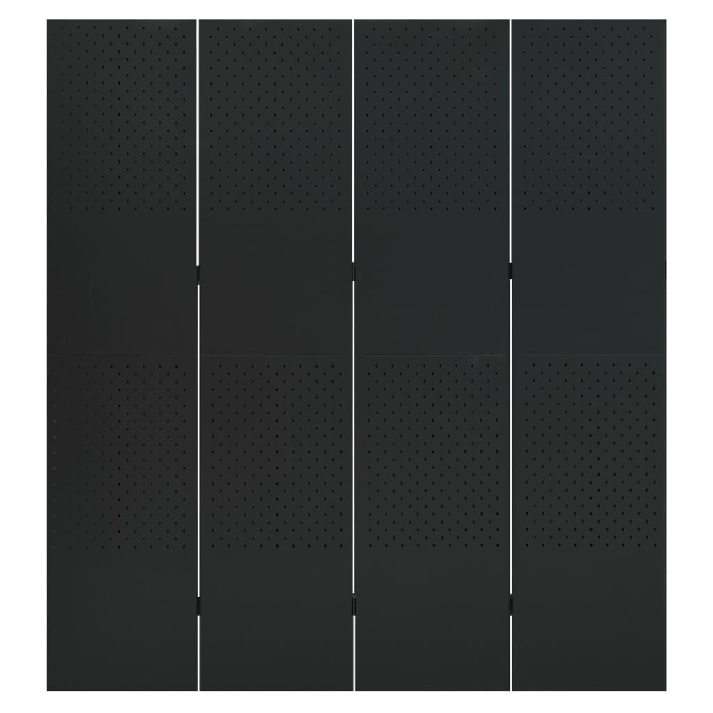Separè 4 Pannelli Nero 160x180 cm in Acciaio